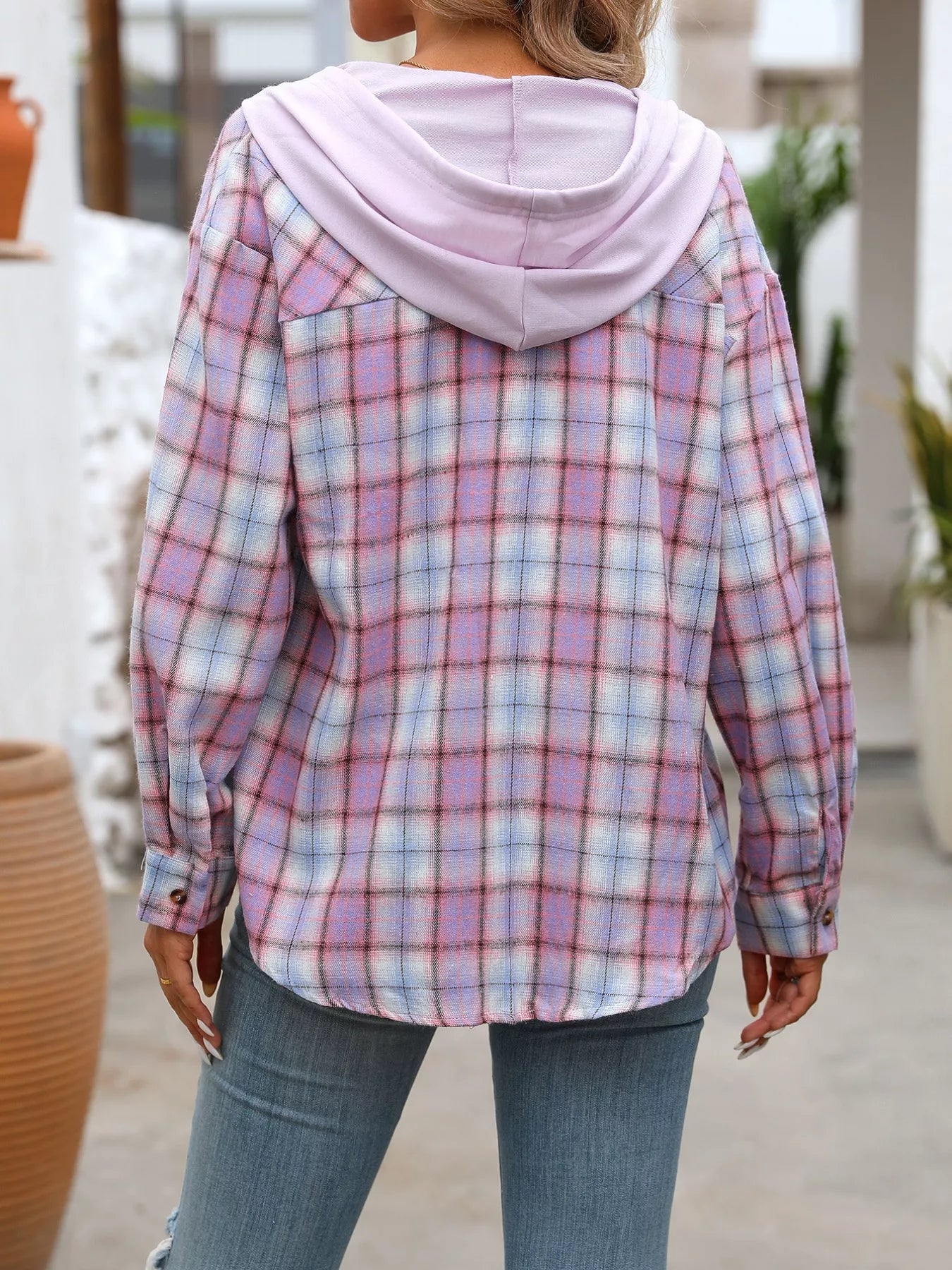 Chemise à capuche carreaux oversize femme MONARK - détail poche