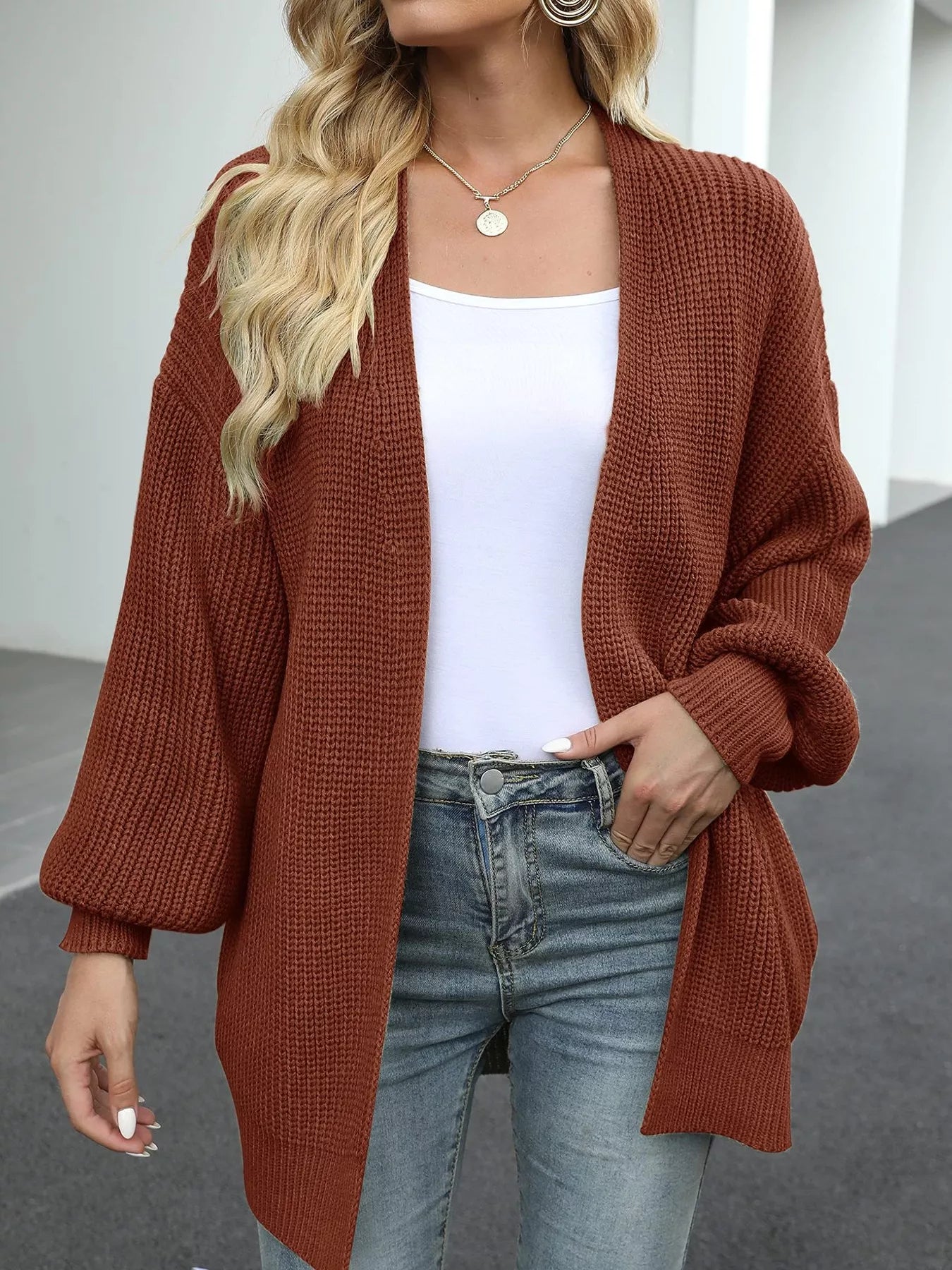 Cardigan femme maille chunky oversize MONARK - détail col