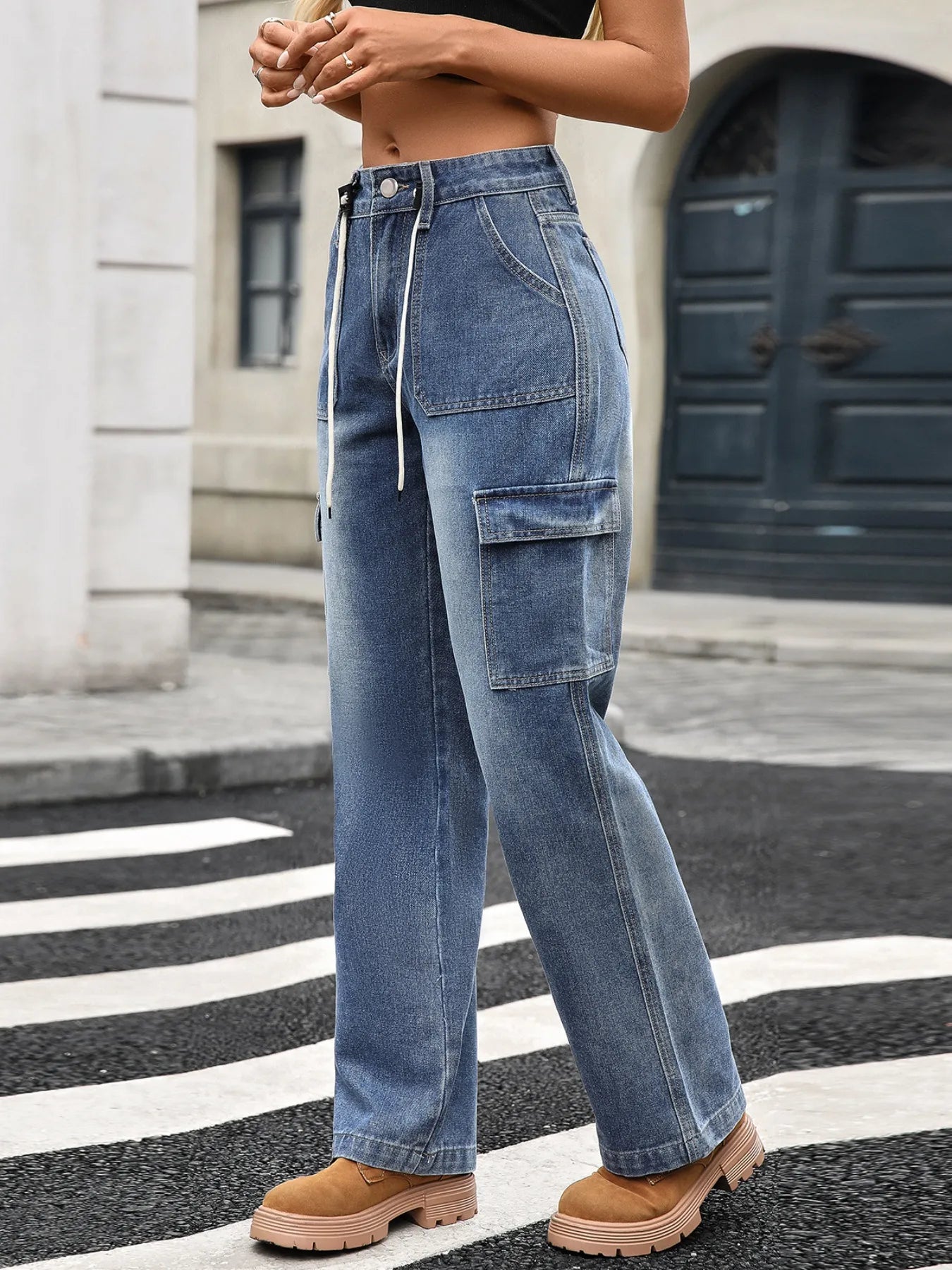 Jean cargo jambe large femme MONARK - look complet