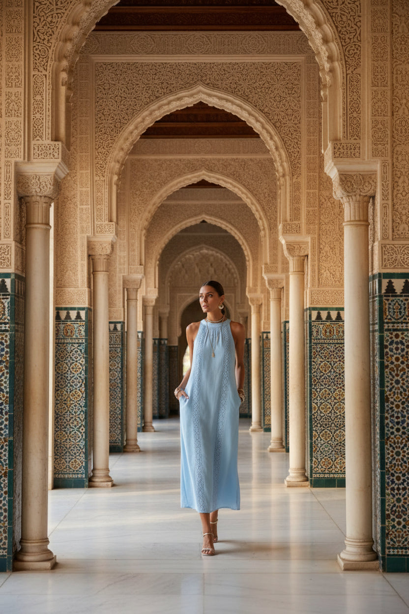 Robe midi femme fendue et ajourée MONARK - détail ajouré