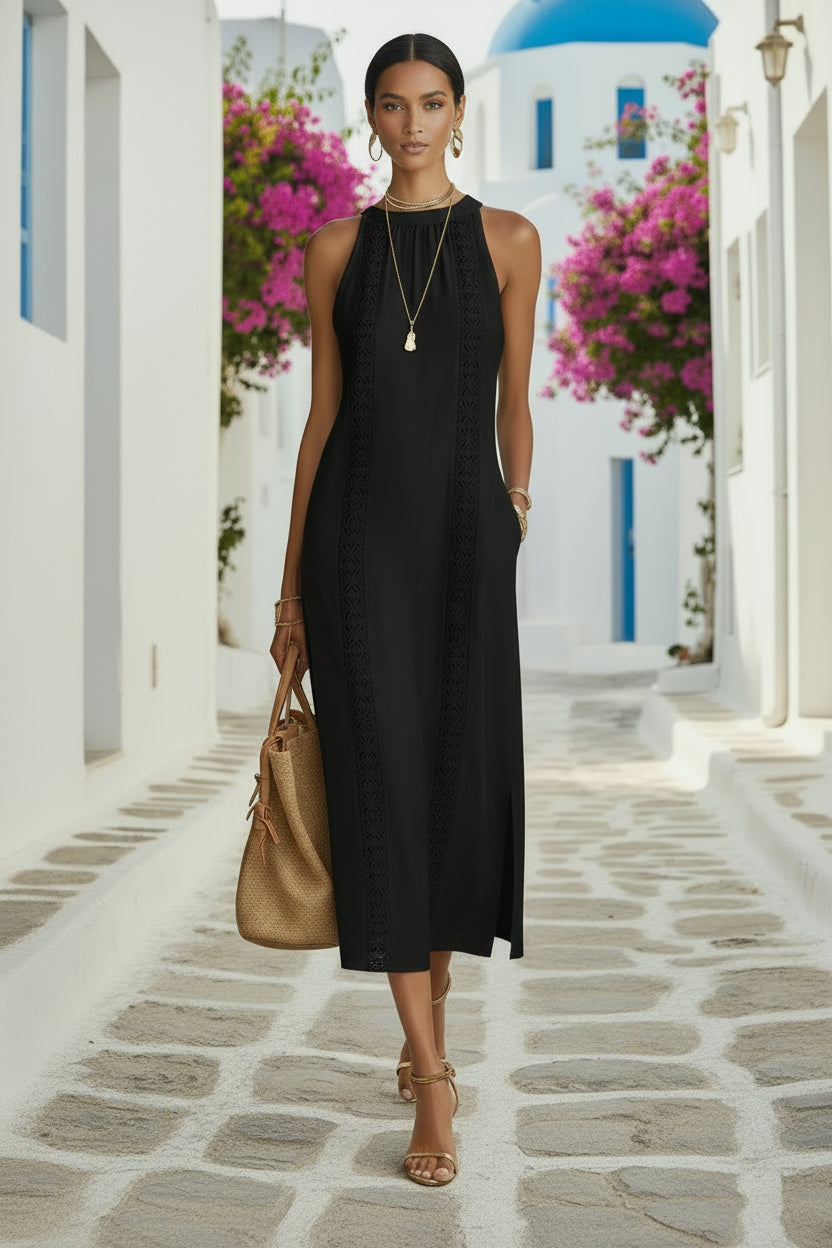 Robe midi femme fendue et ajourée MONARK - look complet