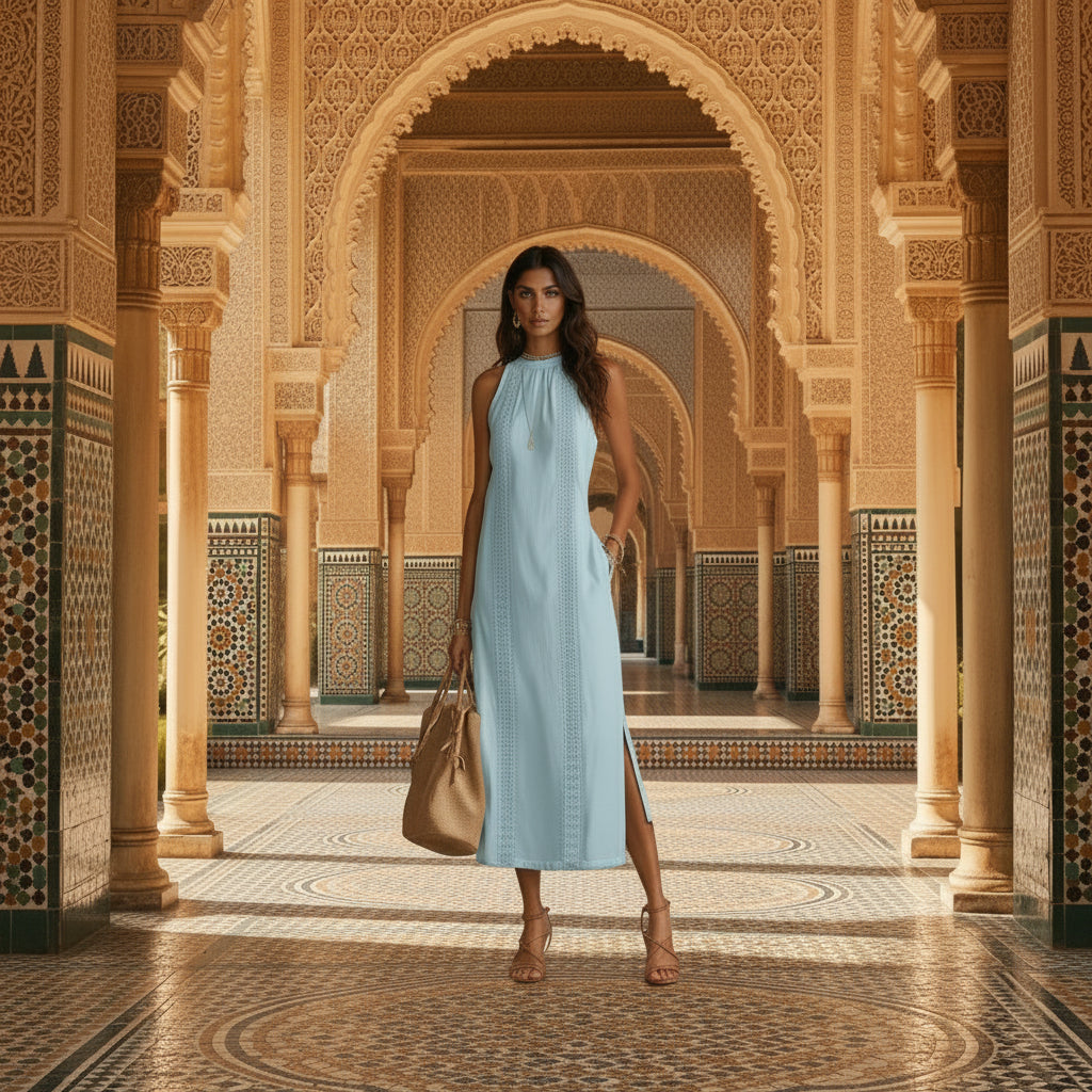 Robe midi femme fendue et ajourée MONARK - détail fente